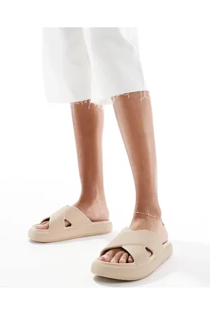 ASOS Forever cross-strap chunky sliders in beige