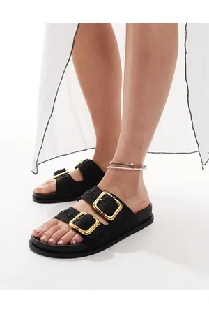 ASOS Faithful woven detail footbed sliders in