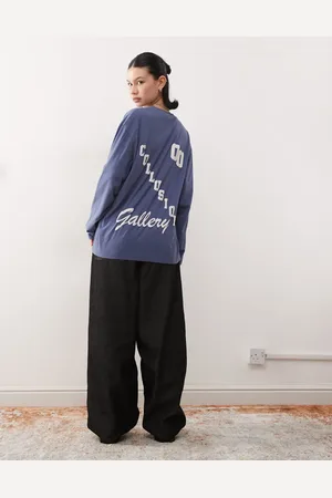 COLLUSION Long sleeve relaxed graphic washed t-shirt in dark