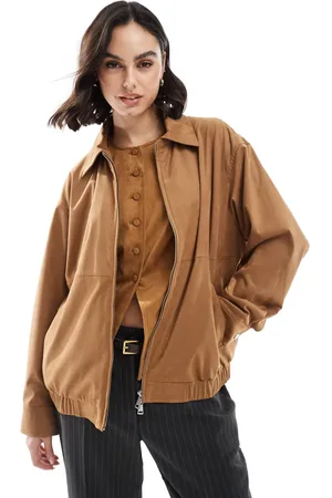 Stradivarius Faux suede bomber jacket in tan
