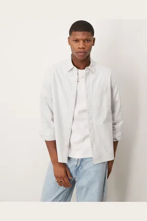 Abercrombie & Fitch Long sleeve cropped linen shirt in stripe