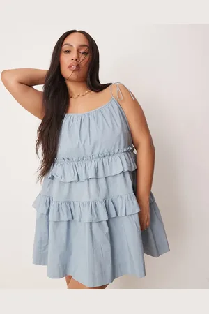 ASOS ASOS DESIGN Curve ruffle tiered mini dress in smoky blue