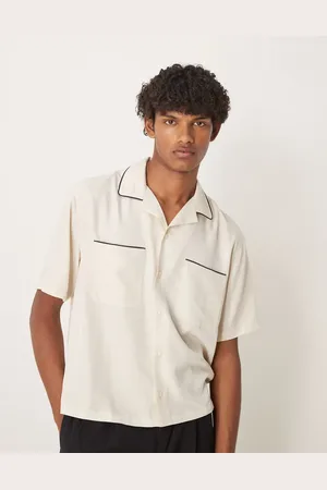 Abercrombie & Fitch Bowling shirt with contrast seams in cream