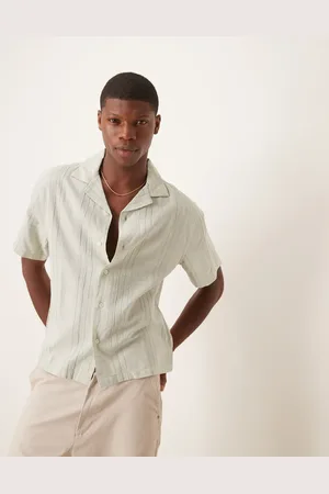 Abercrombie & Fitch Textured linen collar detail short sleeve shirt in
