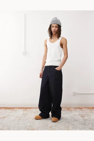 Reclaimed Baggy wide leg jean in rinse wash with contrast stitch