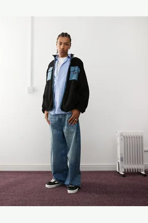 Vans Debrusk oversized sherpa fleece jacket in black and blue
