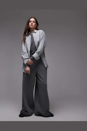 Topshop Laundered shirt in grey & blue stripe