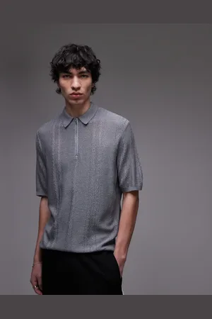 Topman Knitted short sleeve1/4 zip textured polo shirt in