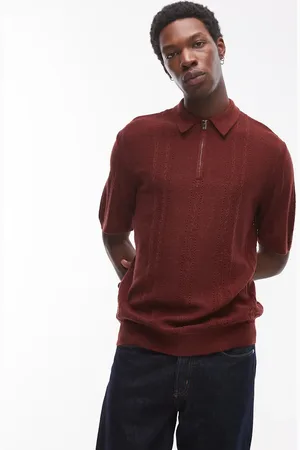 Topman Knitted short sleeve1/4 zip textured polo shirt in