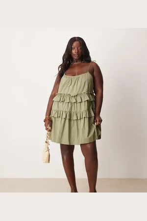 ASOS ASOS DESIGN Curve ruffle tiered mini dress in khaki