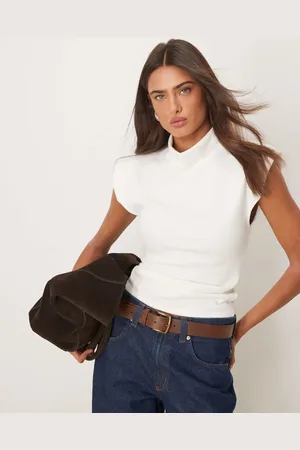 ASOS Soft touch high neck short sleeve top with shoulder pads in winter