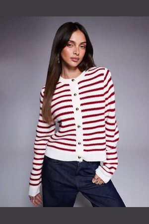 ASOS Compact knit cardigan with gold buttons in red stripe