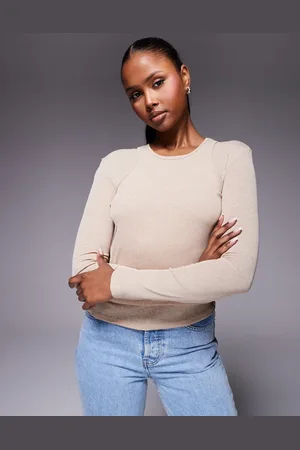 ASOS Mesh double layer long sleeve top in stone