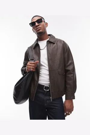 Topman Faux leather harrington jacket in