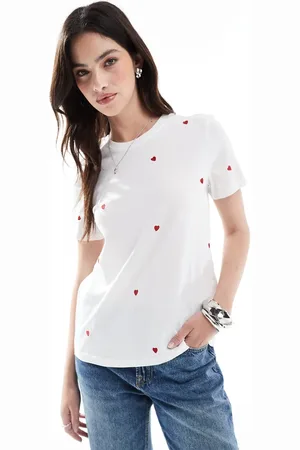 ONLY Heart embroidery crew neck t-shirt in