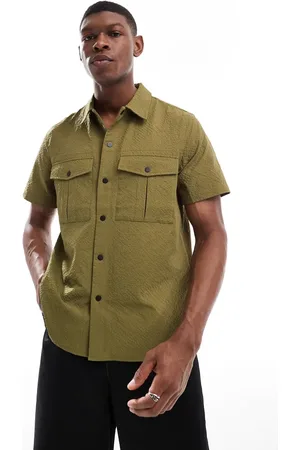 Paul Smith Short sleeve seersucker shirt in khaki