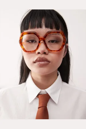 Reclaimed Oversized 70s hexagon blue light glasses in tortoiseshell