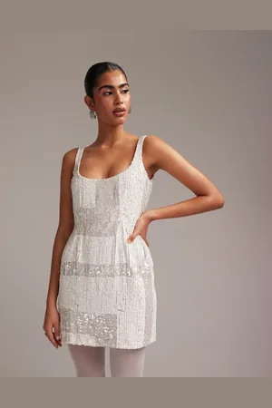 ASOS Embellished square neck mini shift dress in ivory