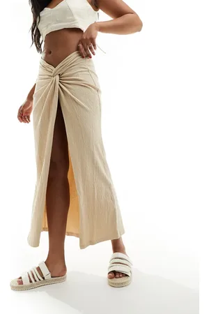 ASOS Textured sarong twist waist midi skirt in stone
