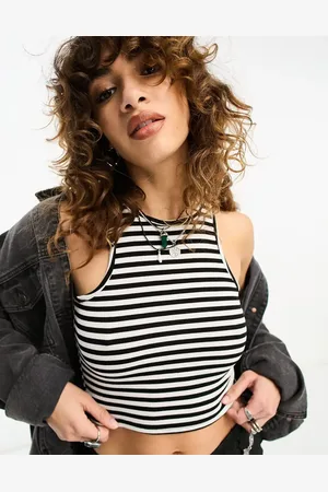 ONLY Racer neck cropped top in and white stripe