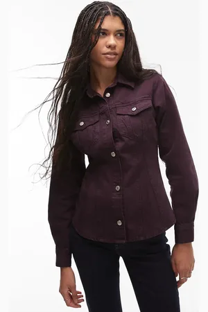 Topshop Denim cinch shirt in oxblood