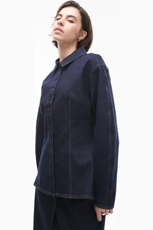 ARKET Sculptural denim shirt with cinched waist in clean indigo