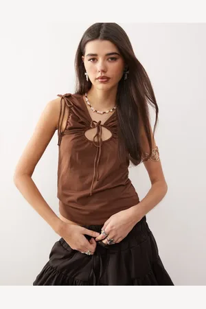 Monki Cut out ruched tank with tie details in