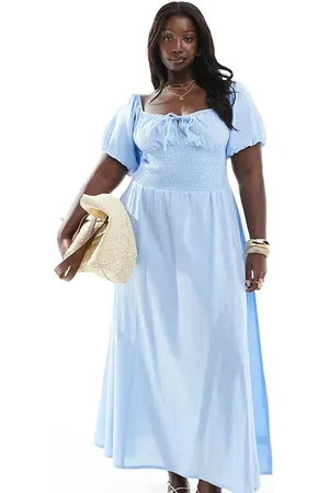 Esmée Exclusive puff sleeve tie front maxi beach dress in