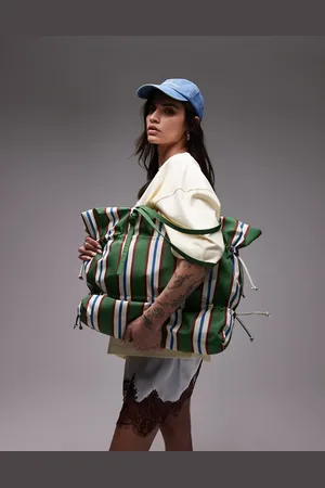 Topshop Tino nylon ruched tote bag in green stripe