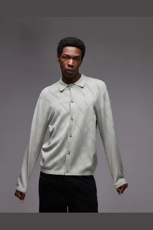 Topman Long sleeve knitted pattern crochet shirt in black