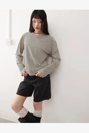 Monki Long sleeve top in and beige stripe