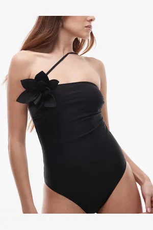 & OTHER STORIES Bandeau swimsuit with asymmetric strap and corasage flower detail in