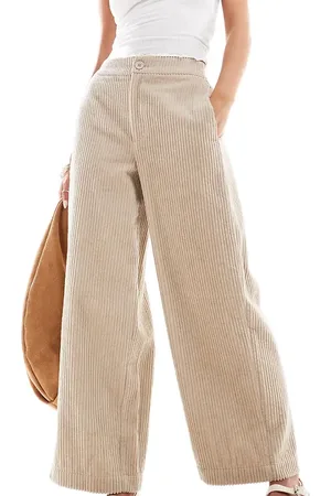 ASOS ASOS DESIGN Petite cord barrel trousers in stone