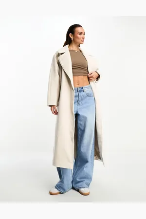 ASOS Belted longline wool mix coat in cream