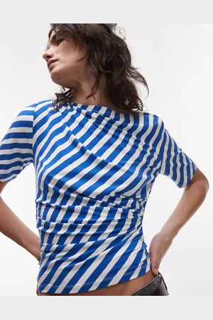 Topshop Slash neck short sleeve top in stripe