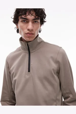MANGO Performance breathable half zip jumper in tan