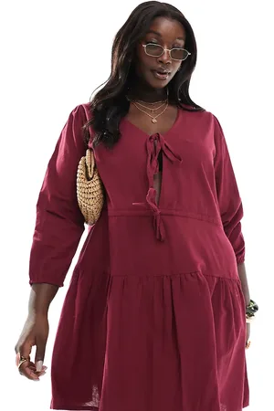 Esmée Exclusive tie front tiered mini beach dress in cherry
