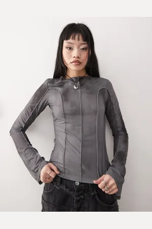 Weekday Blur print long sleeve mesh top in