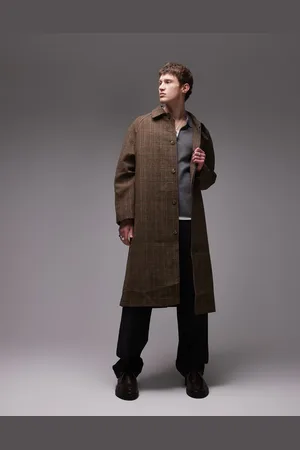Topman Wool check car coat in brown