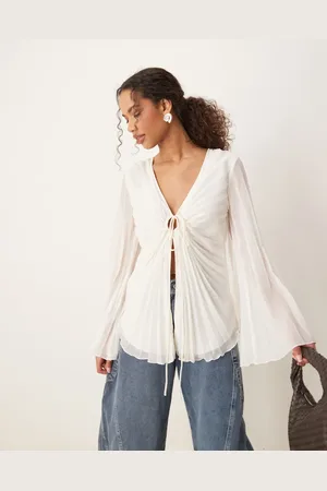 ASOS Pleated tie front blouse in cream