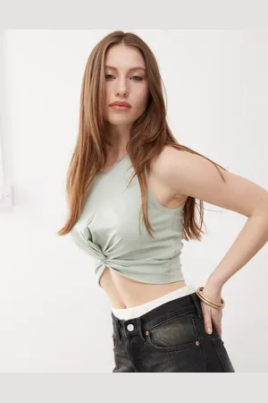 Noisy May Twist front crop top in pale sage