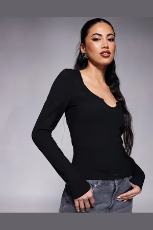 ASOS Long sleeve ribbed top with notch detail in