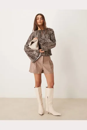 ASOS Pleat detail faux leather shorts in mocha