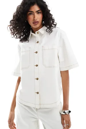 ASOS Short sleeve shirt with contrast stitch co-ord in off white