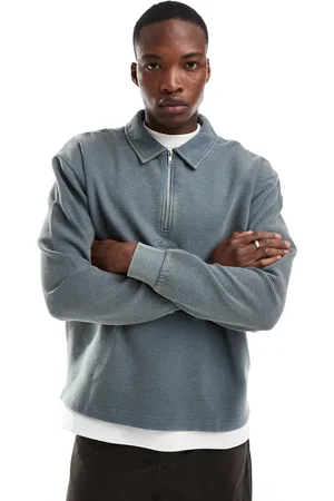 ASOS Polo neck quarter zip ribbed sweatshirt in dark