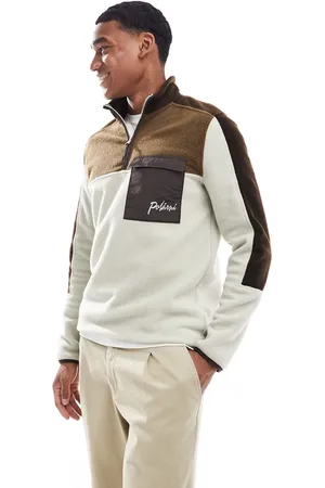 ASOS Oversized quarter zip fleece sweatshirt with colour block in beige
