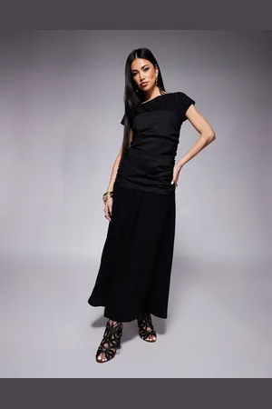 ASOS Crew neck sleeveless midi dress with gathered bodice in