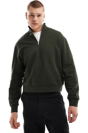 ASOS Essential boxy oversized sweatshirt with quarter zip in dark