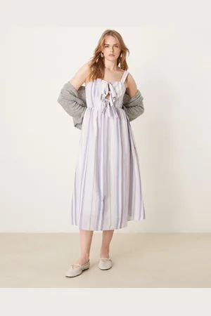 Glamorous Bow front midi dress in pastel ric rac stripe