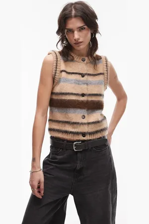 Topshop Brushed button through tank in stripe
